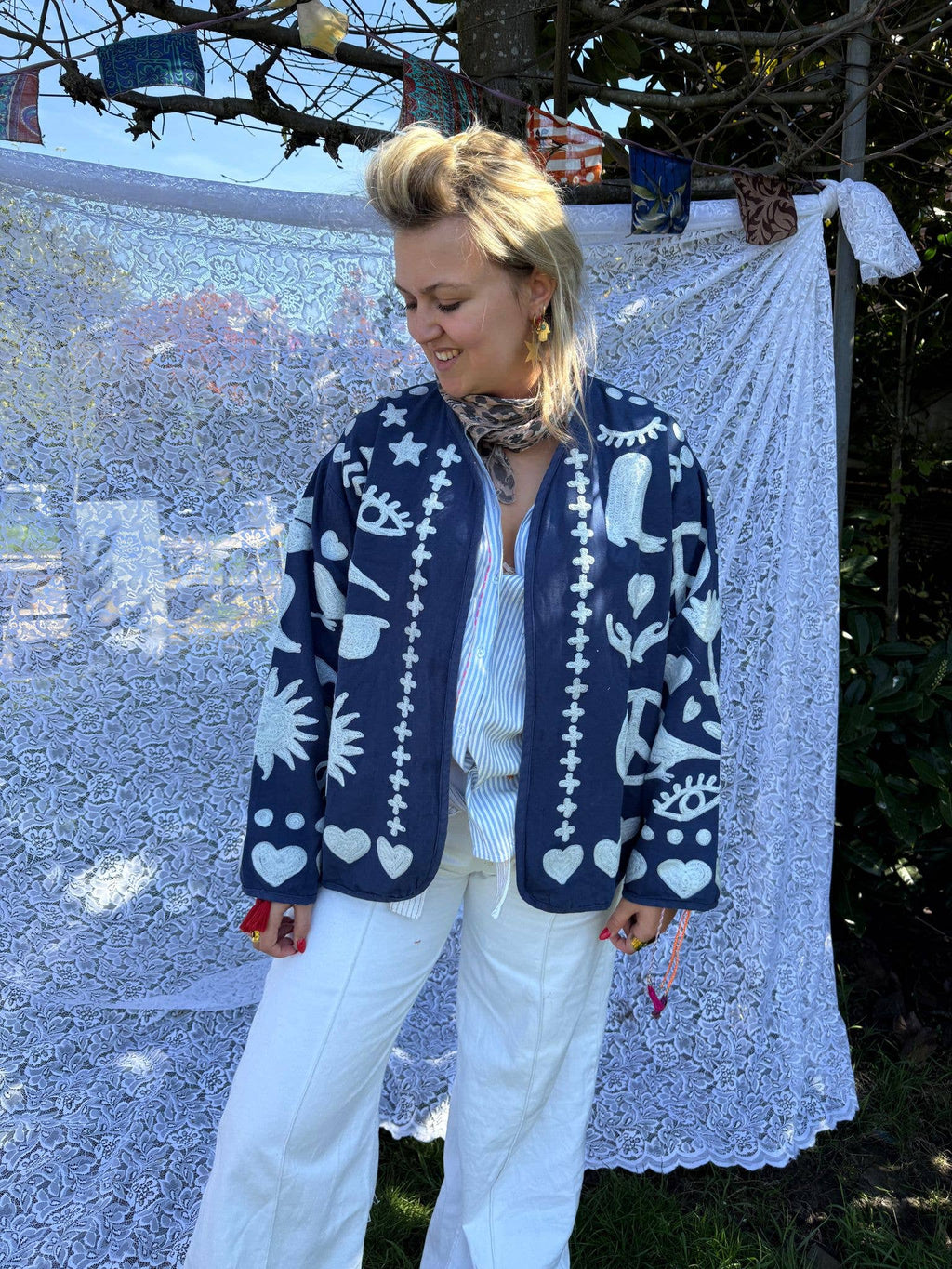 Bomullsbroderijacka DREAM blå