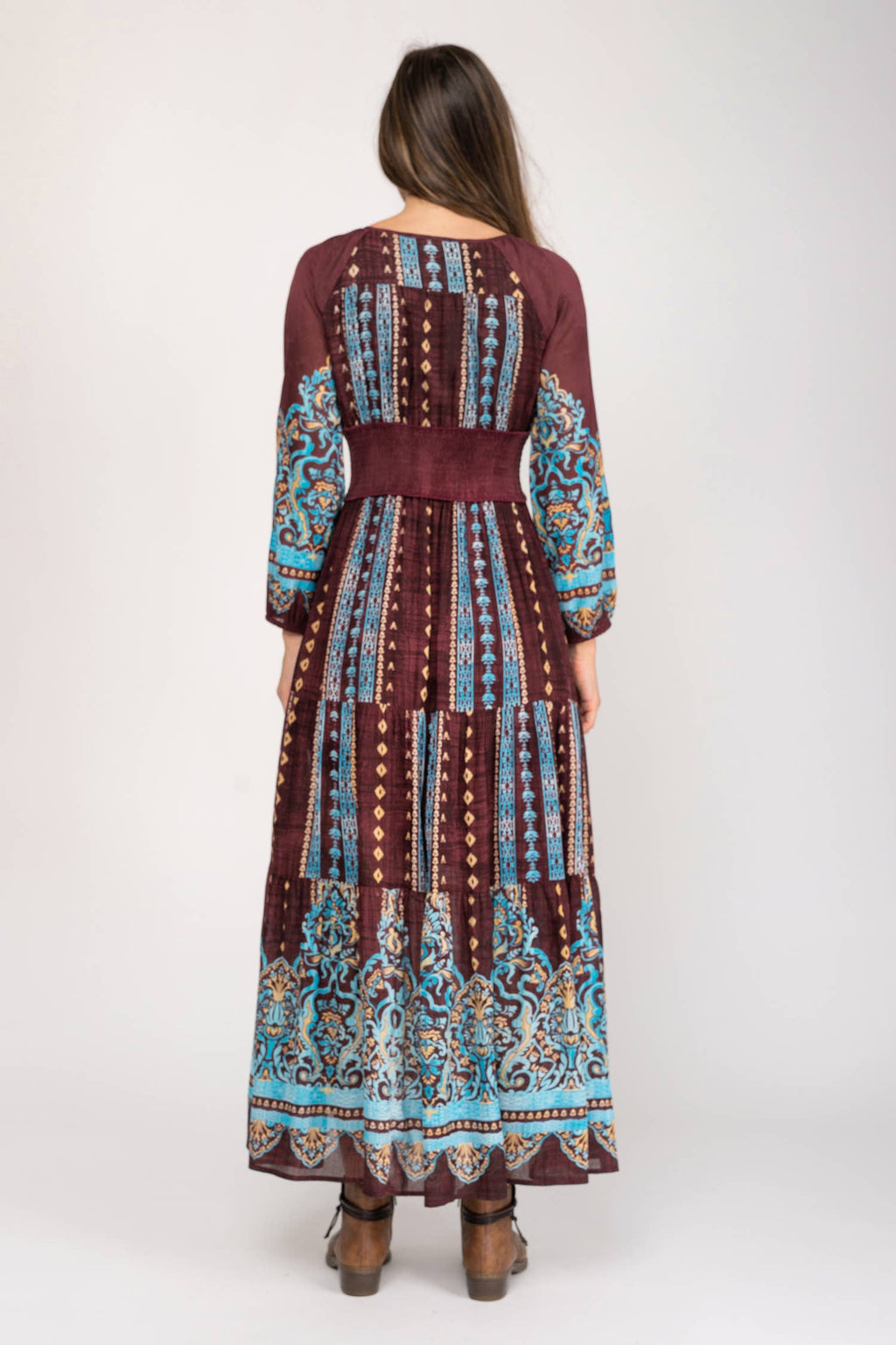 Countryklänning brun-turkos