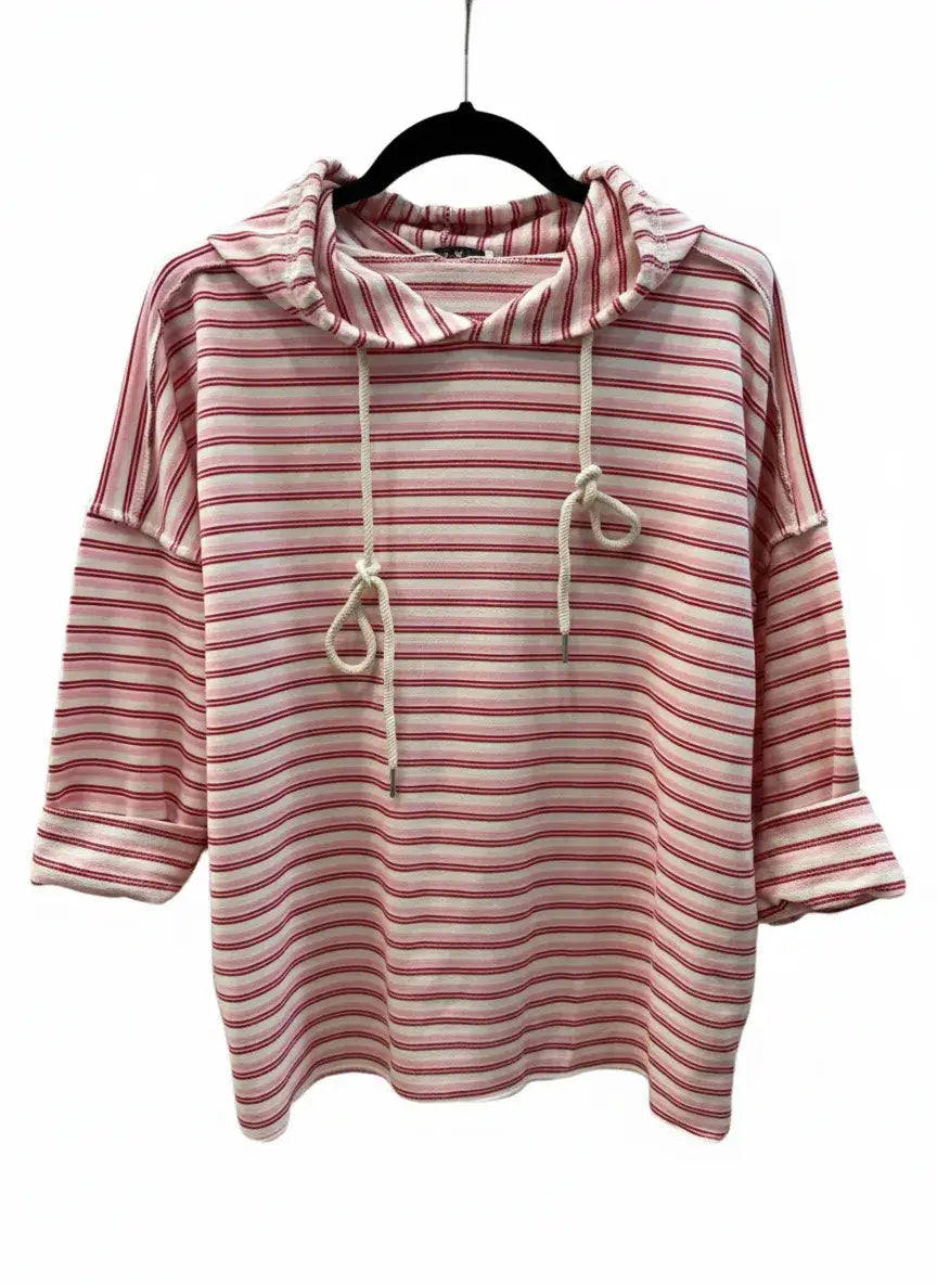 Randig Huvtröja i Bomull - Röd/Vit