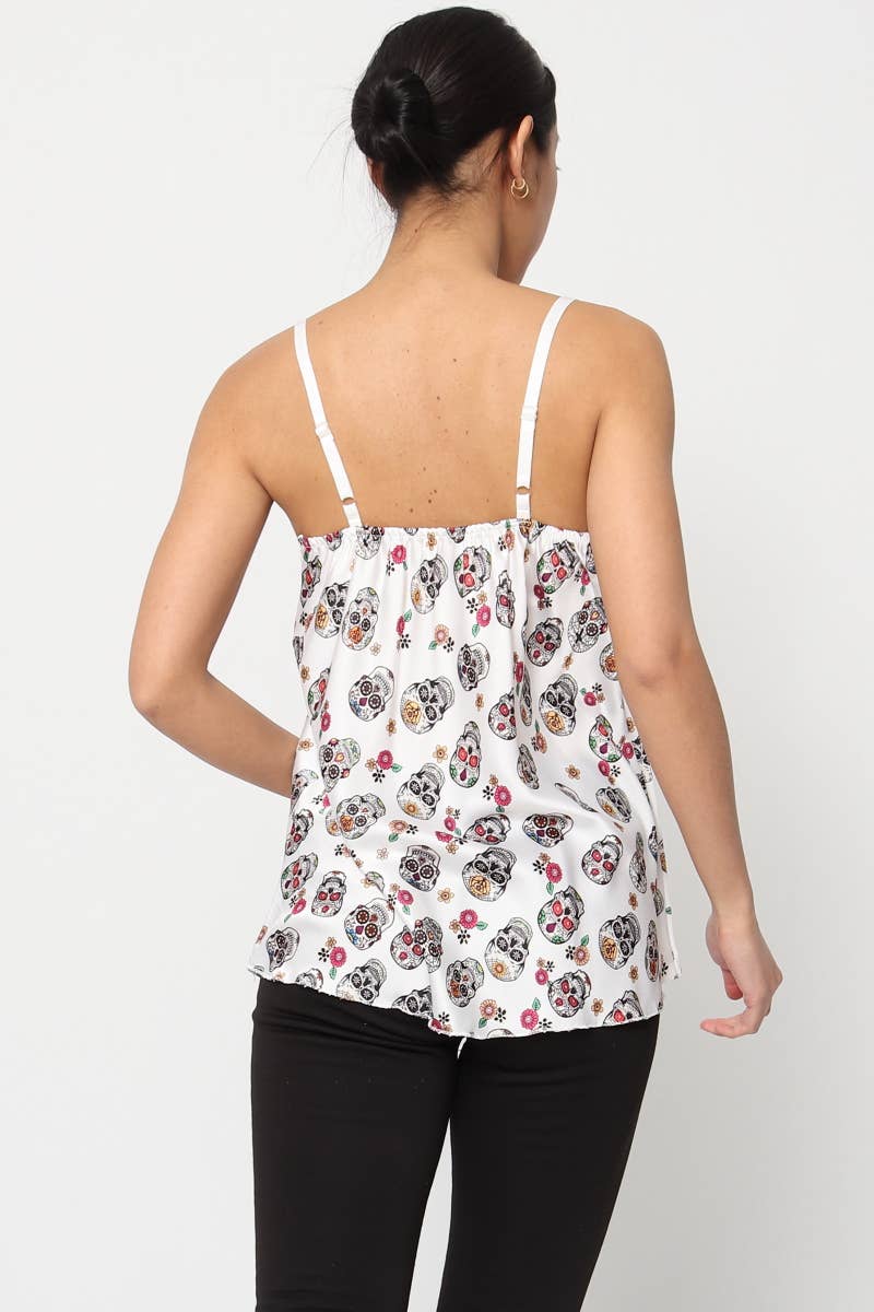 Tryckt linne med döskallar- vit