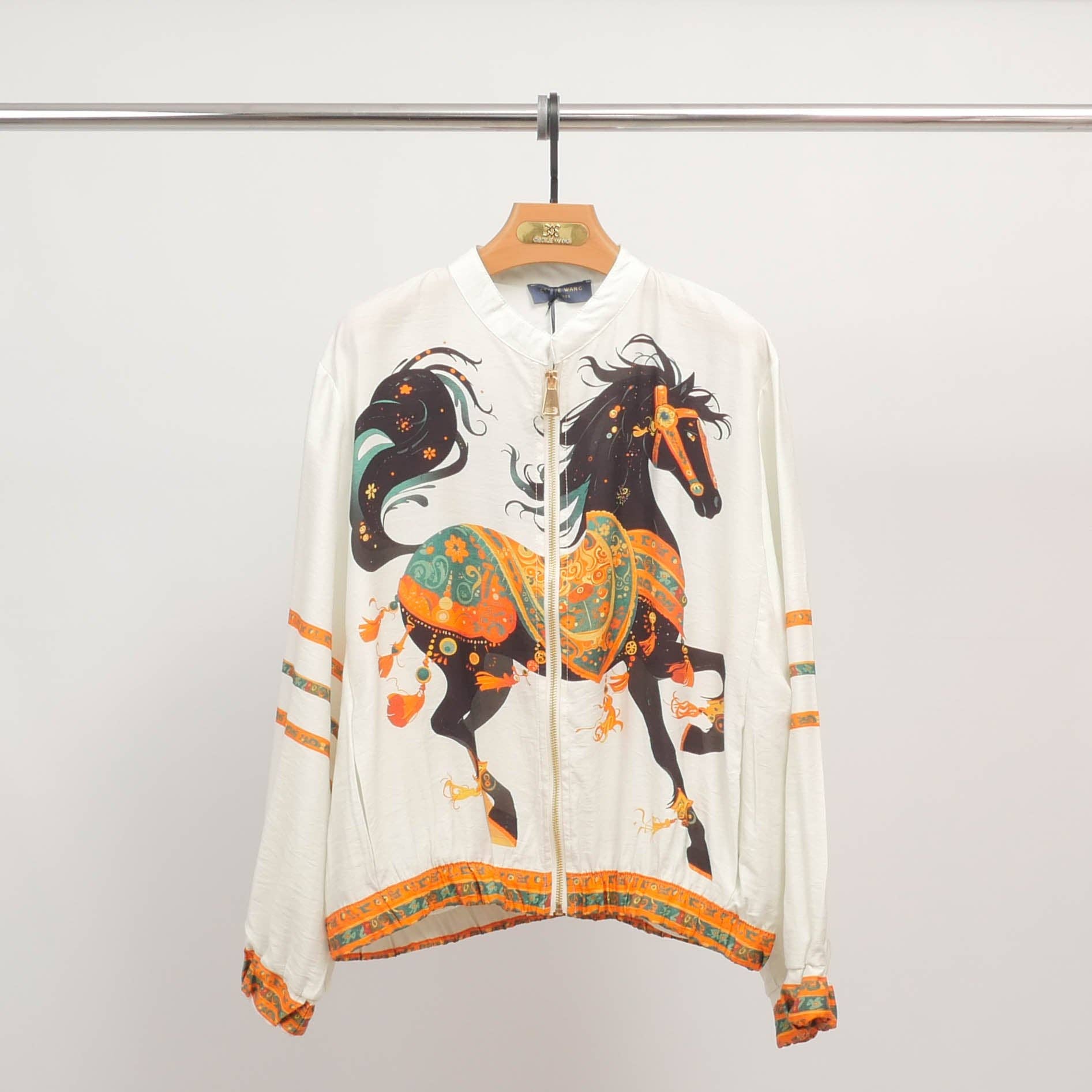 Färgglad hästtryckt jacka Svart/orange