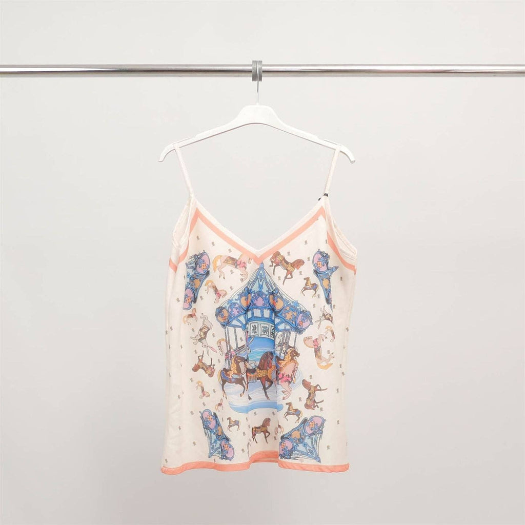 Konstnärligt tryckt linne Karusell/Blå