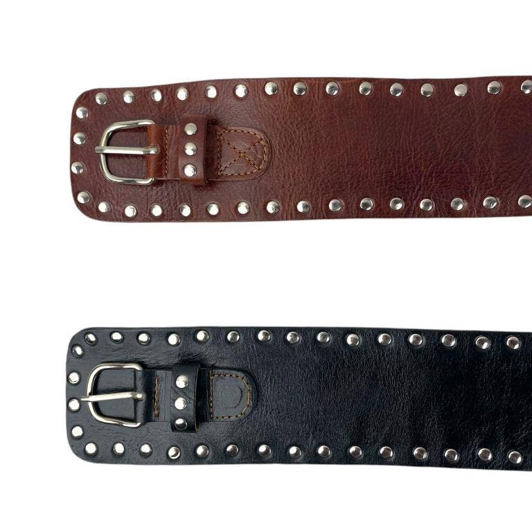 Exklusivt Handgjort Läderbälte med Sidonitar: Svart