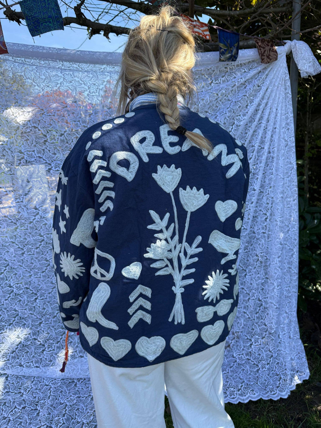 Bomullsbroderijacka DREAM blå
