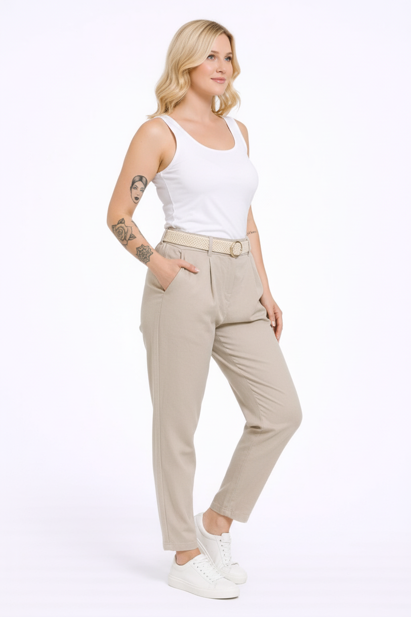 Beige trousers - three quarter turn