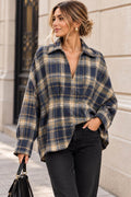 Rutig oversized blus med V-ringning | BohoBeauty