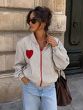 Randig Bomberjacka med Hjärta – Oversized Casual Chic