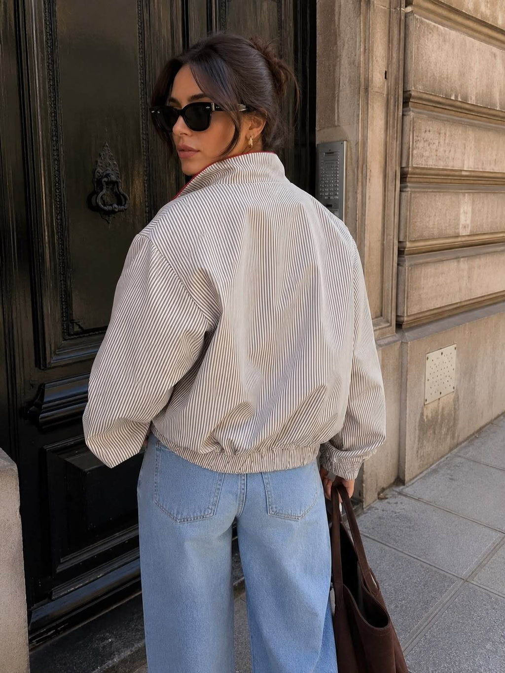 Randig Bomberjacka med Hjärta – Oversized Casual Chic