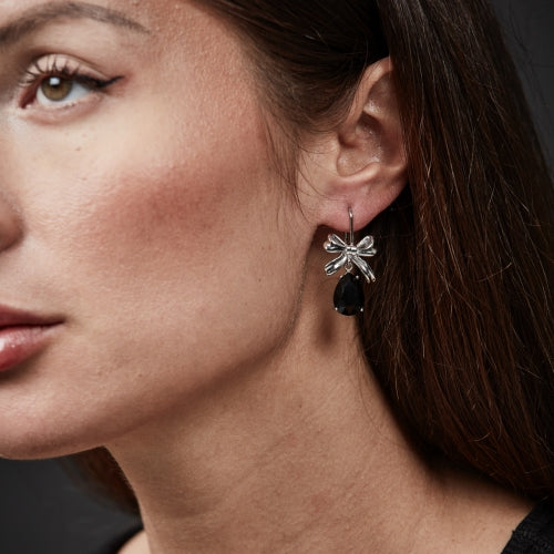 Bow Crystal Earring Black/Silver