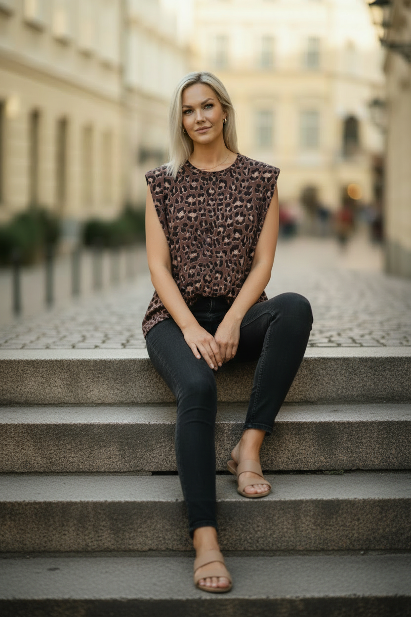 Brun topp svarta jeans variant 2