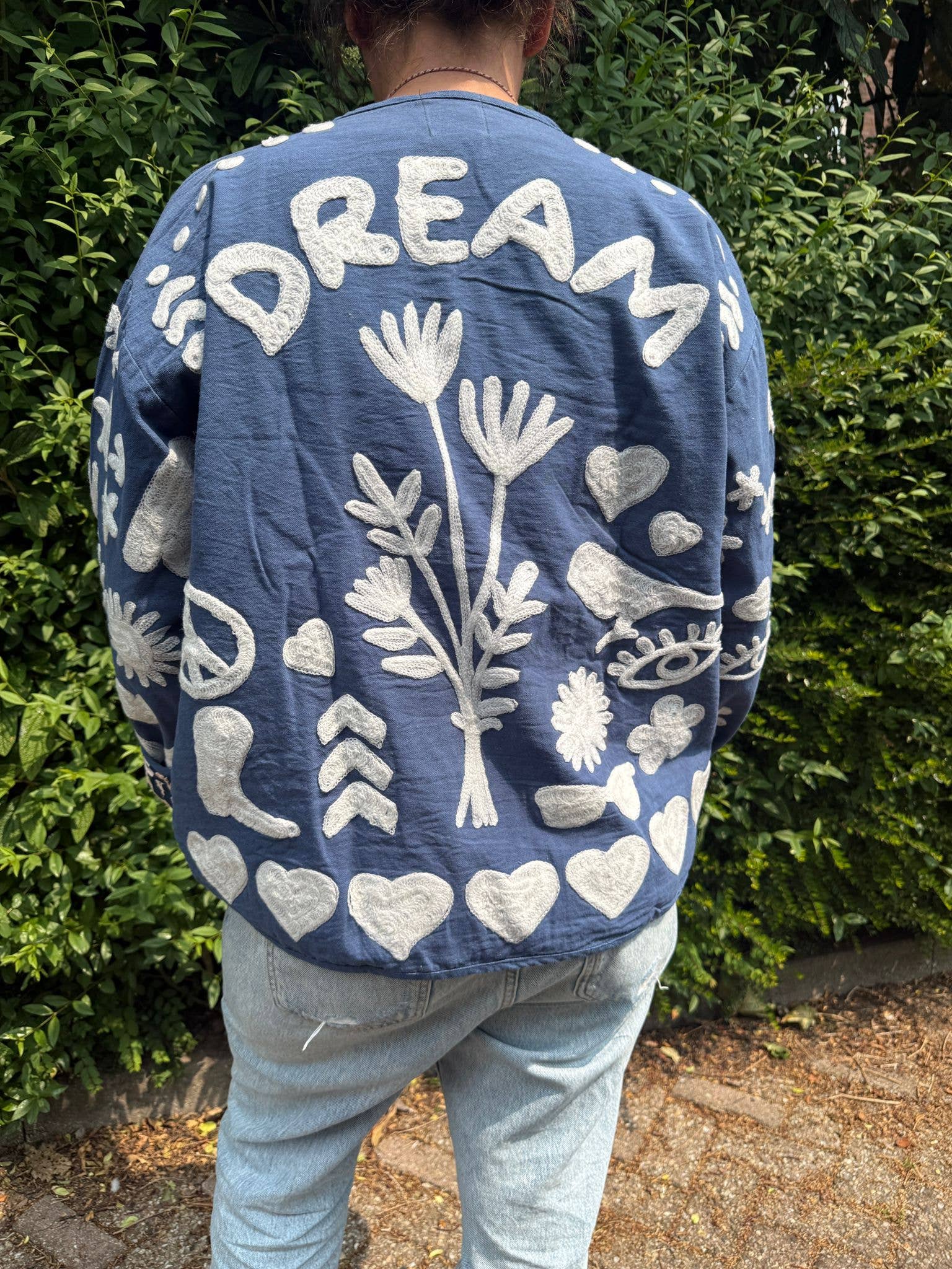 Bomullsbroderijacka DREAM blå