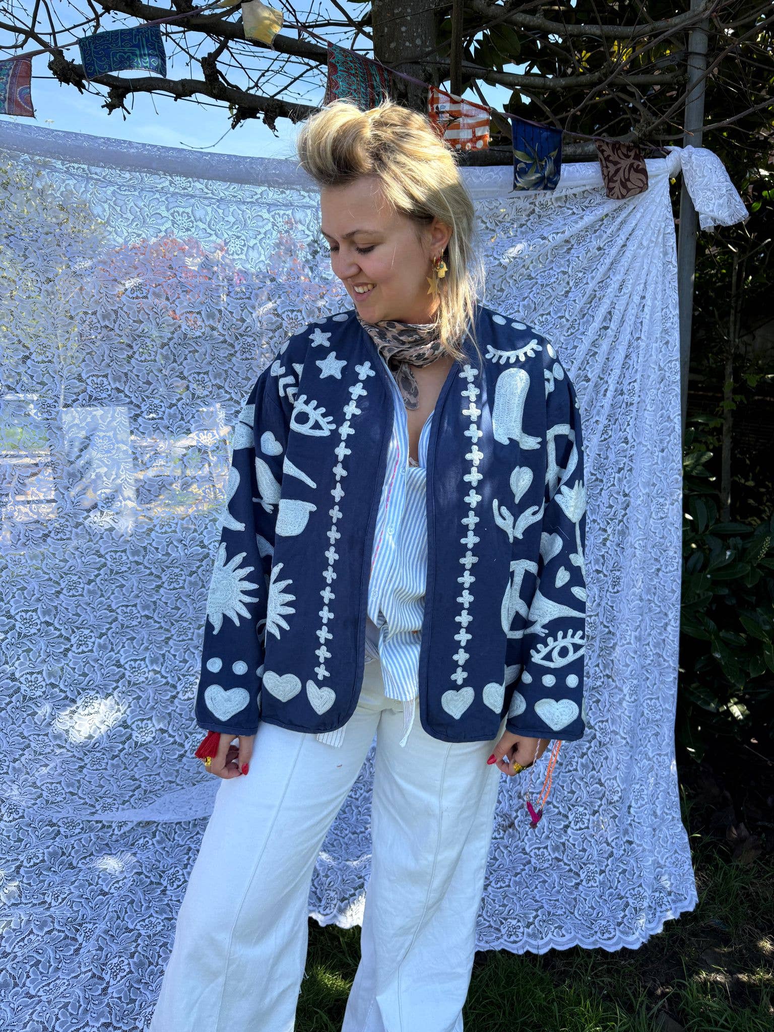 Bomullsbroderijacka DREAM blå