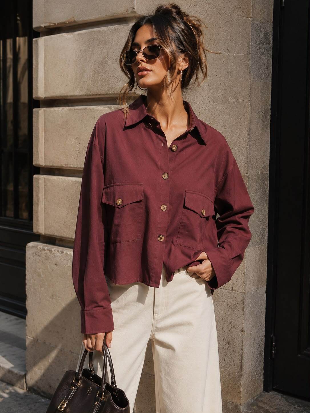 Bordeaux Crop Shirt – Kortskuren Skjorta