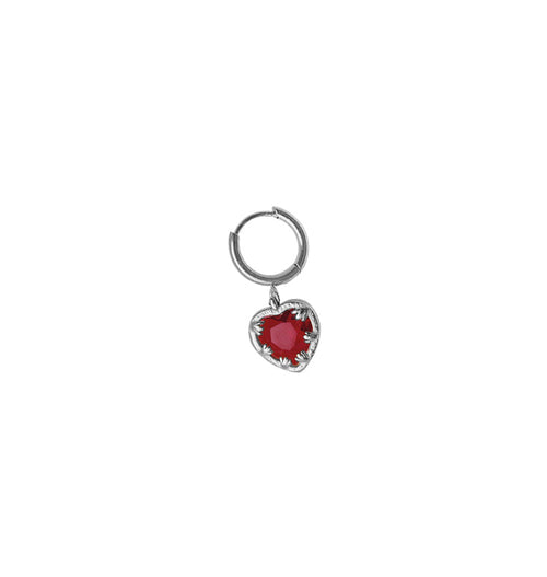 Claw heart red single earring - Stainless steel