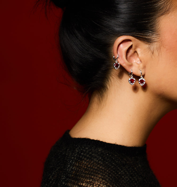 Claw heart red single earing - Stainless steel