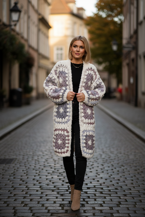 Crochet cardigan med svarta jeans - look 1