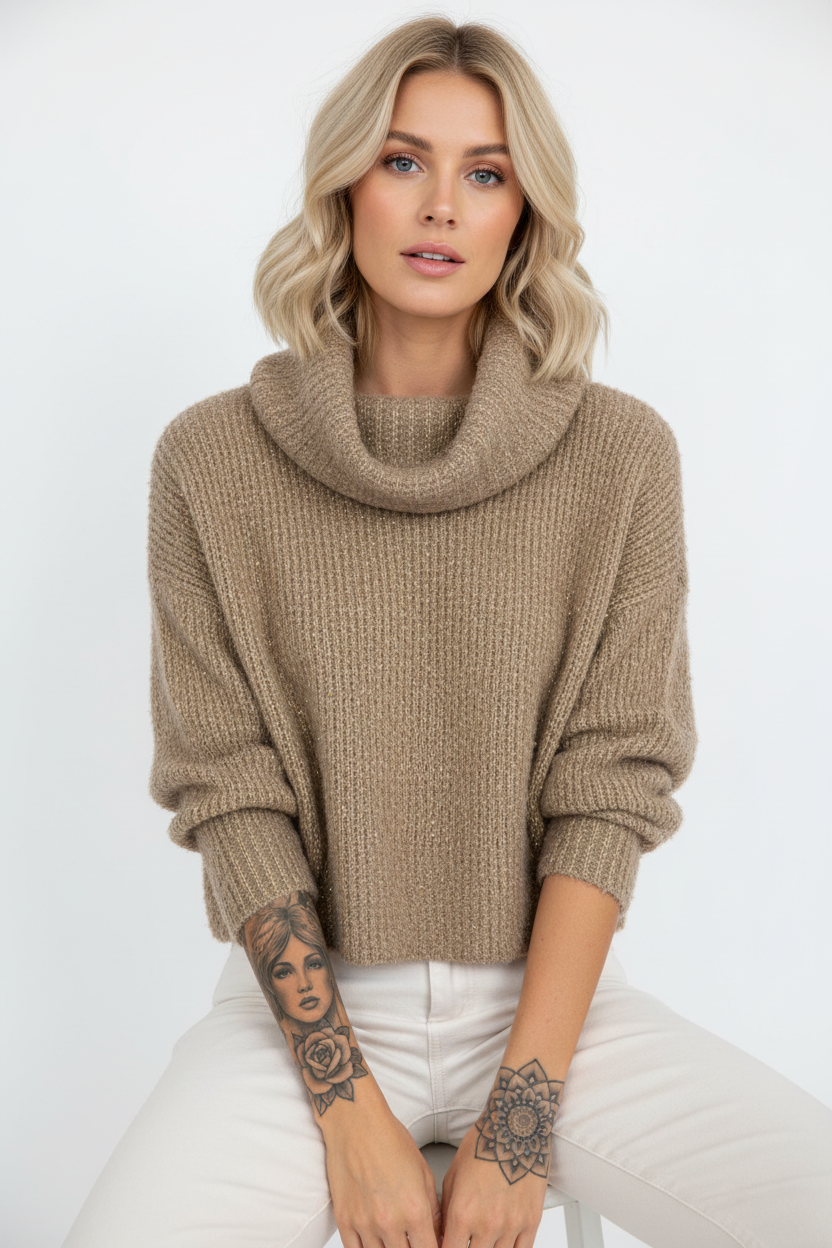Cropped sweater - seated pose