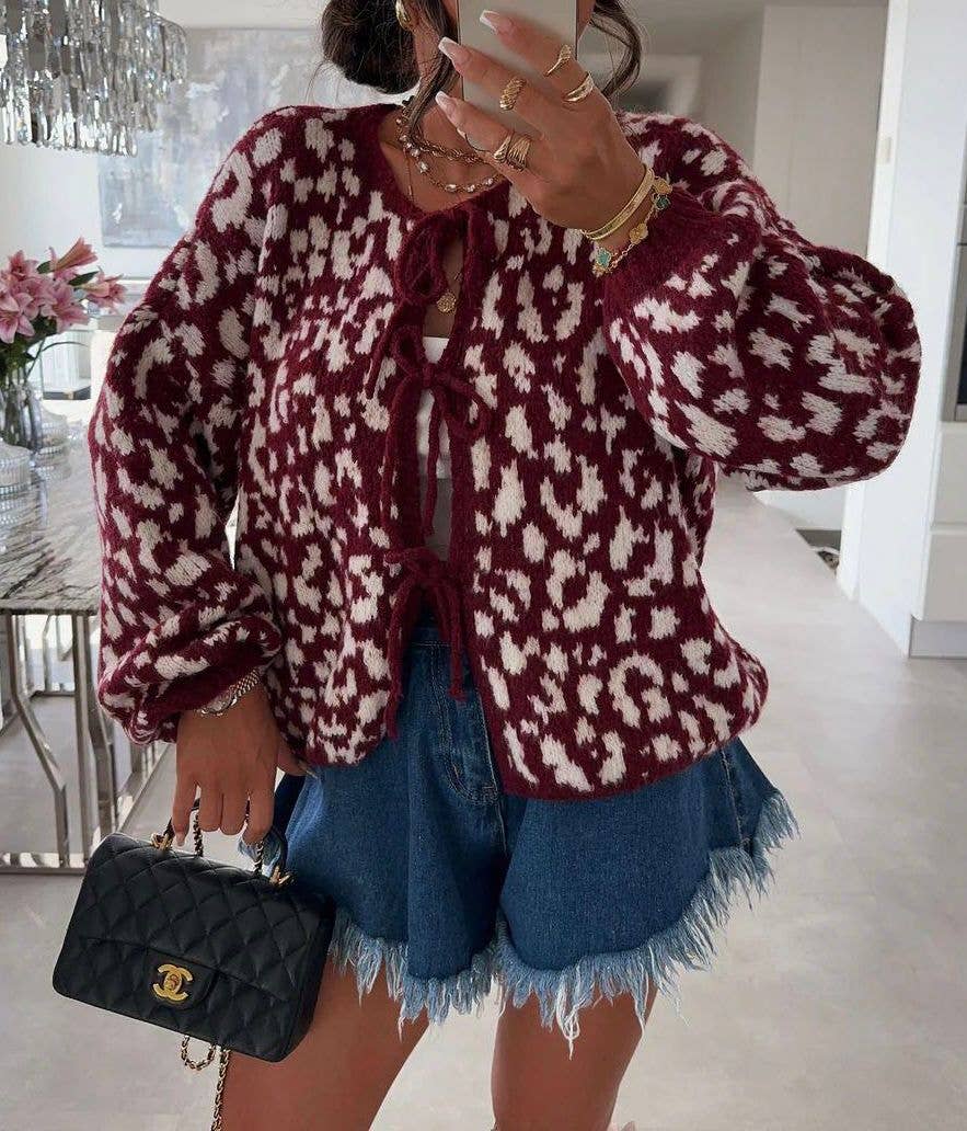 Leopardmönstrad ulltröja Bordeaux