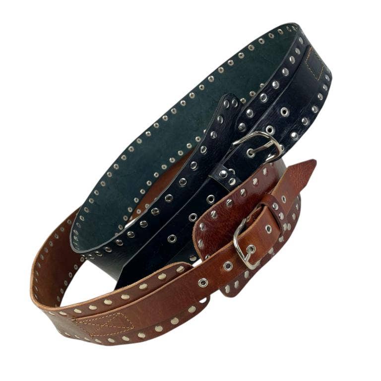 Exklusivt Handgjort Läderbälte med Sidonitar: Svart