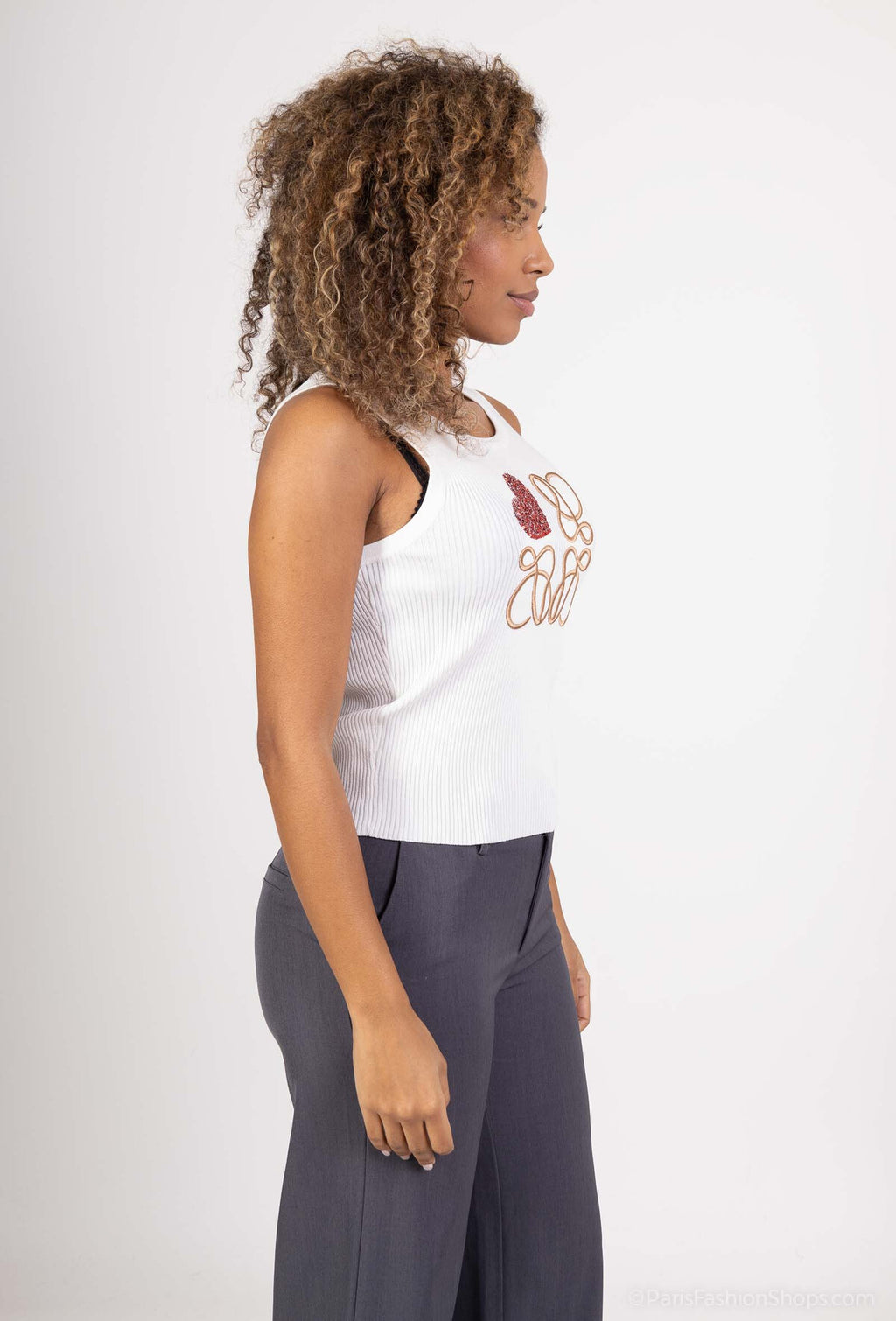 Tank-top med broderi - vit