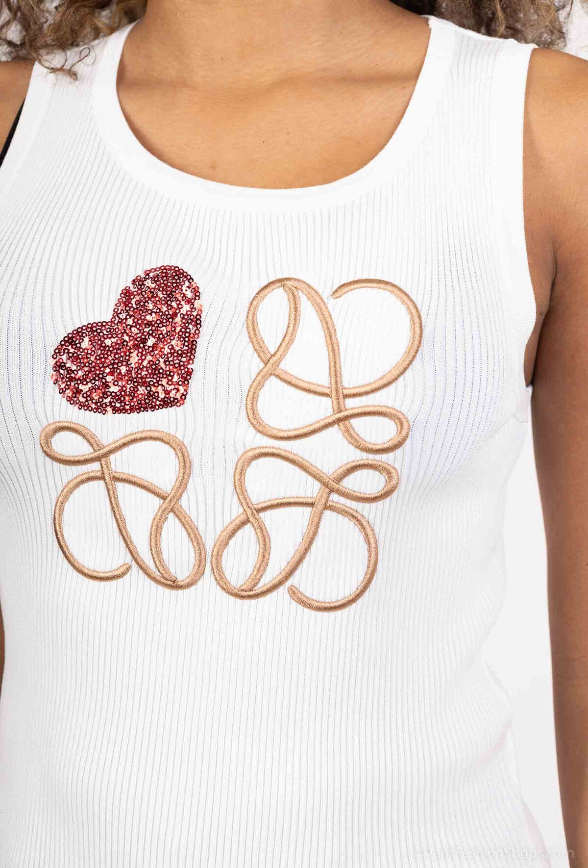 Tank-top med broderi - vit