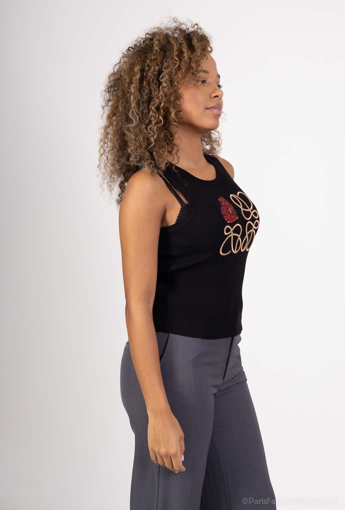 Tank-top med broderi - svart