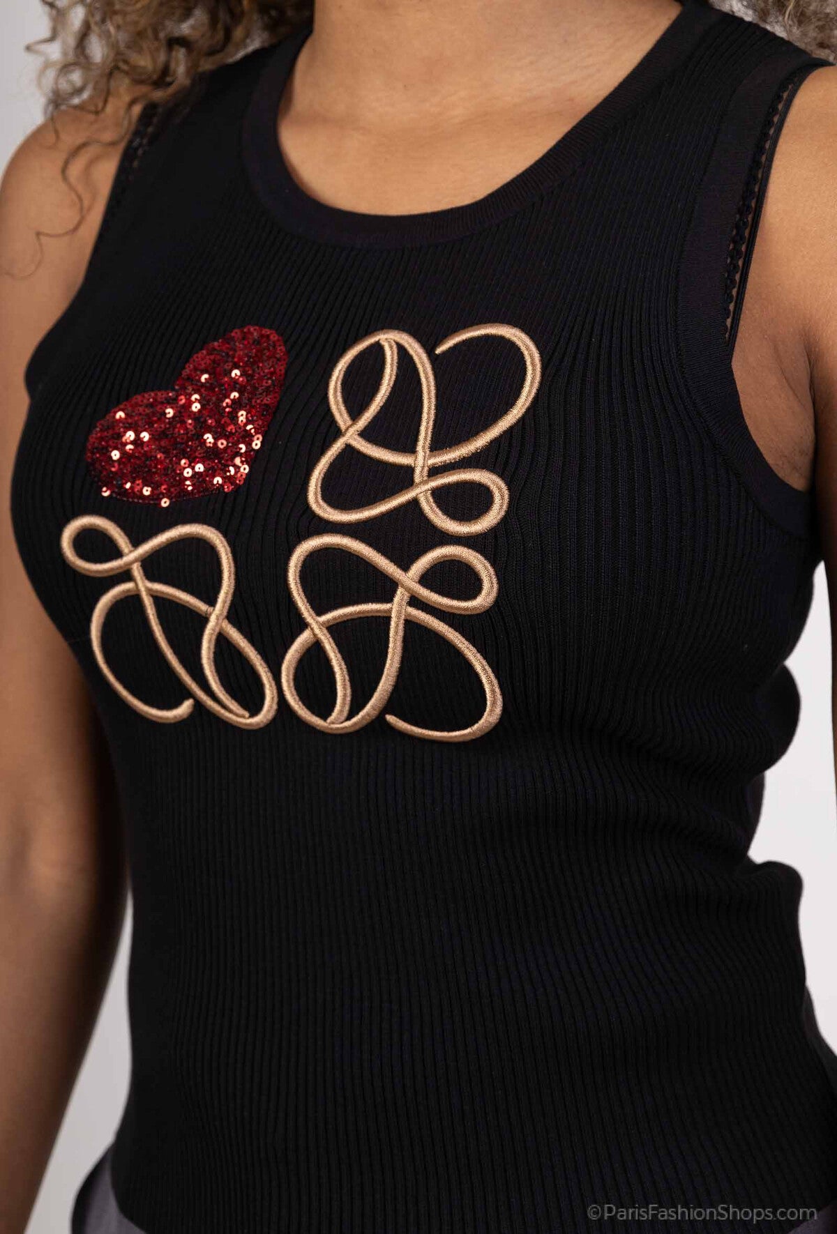 Tank-top med broderi - svart