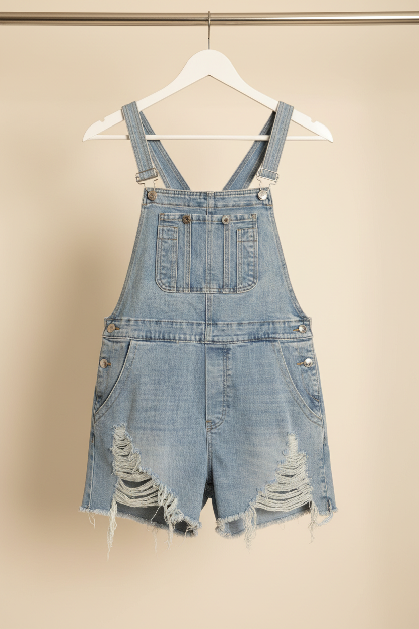 Denim Shortalls on Hanger
