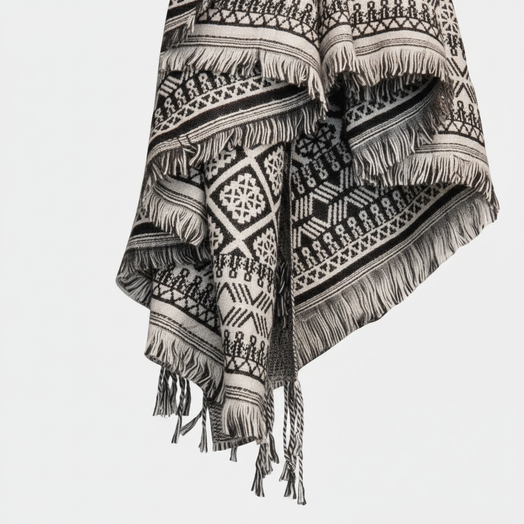 Detaljbild av mönster och fransar