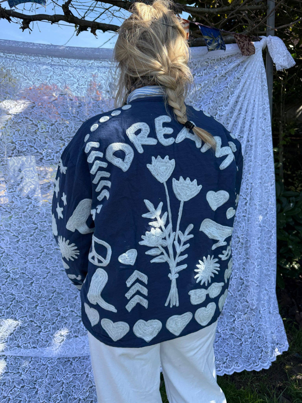 Bomullsbroderijacka DREAM blå