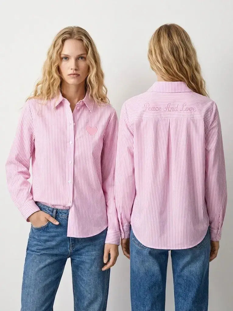 Randig Skjorta Peace And Love - Rosa/Vit med Hjärtbroderi