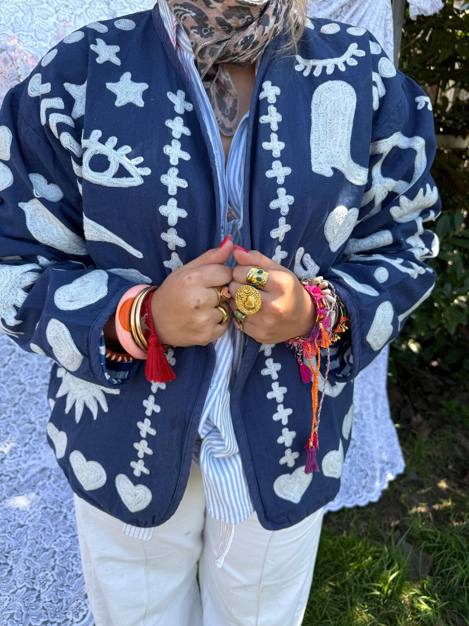 Bomullsbroderijacka DREAM blå