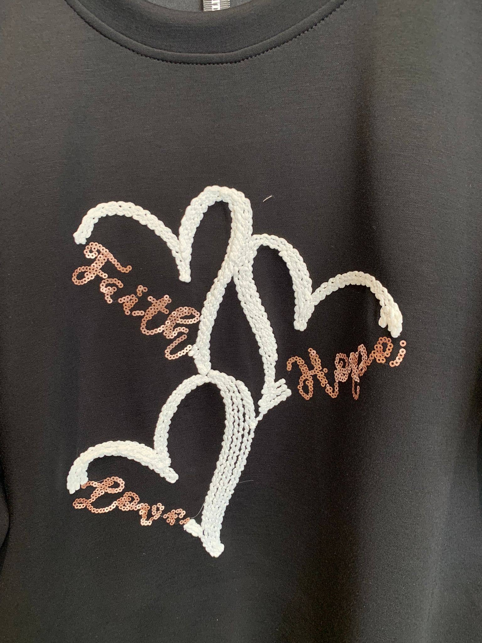 Faith Hope Love Sequin Sweatshirt – Black