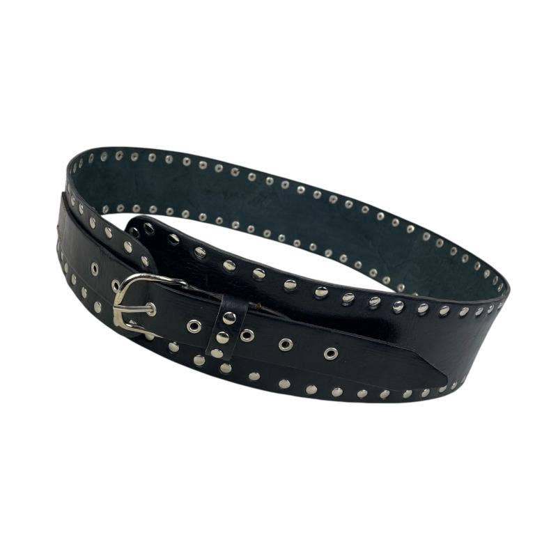 Exklusivt Handgjort Läderbälte med Sidonitar: Svart