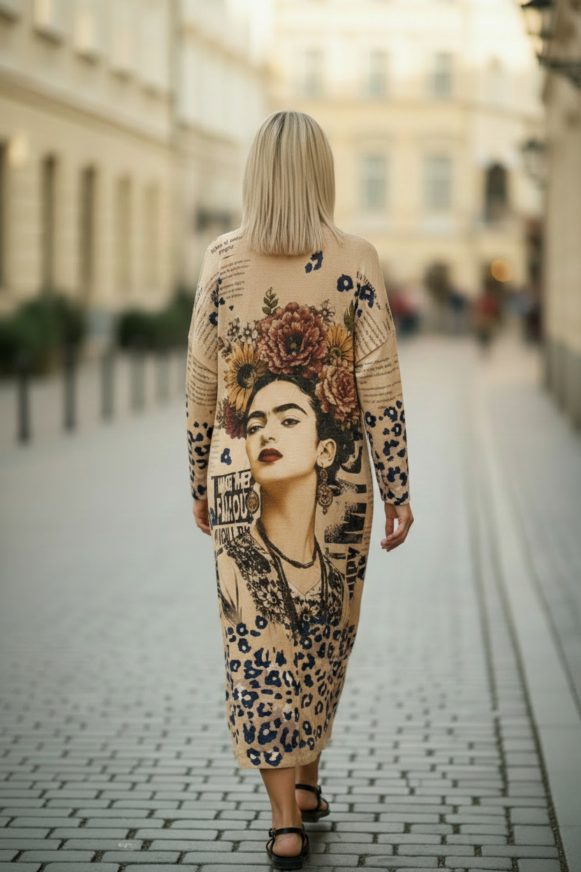 Frida-klänning baksida gångpose