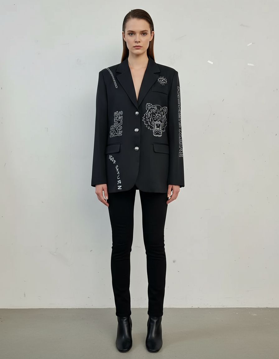 Frontvy modell med grafisk blazer