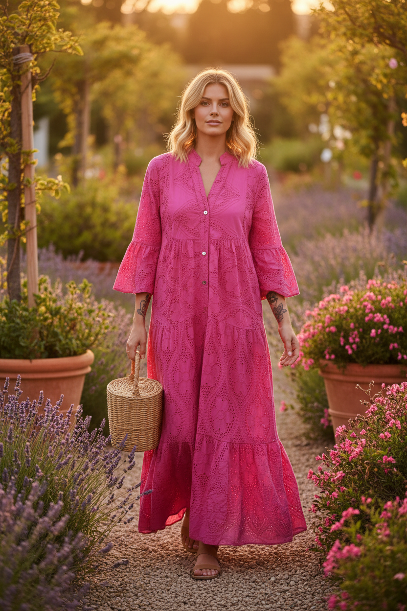 Fuchsia Maxi Dress Mediterranean Garden Premium