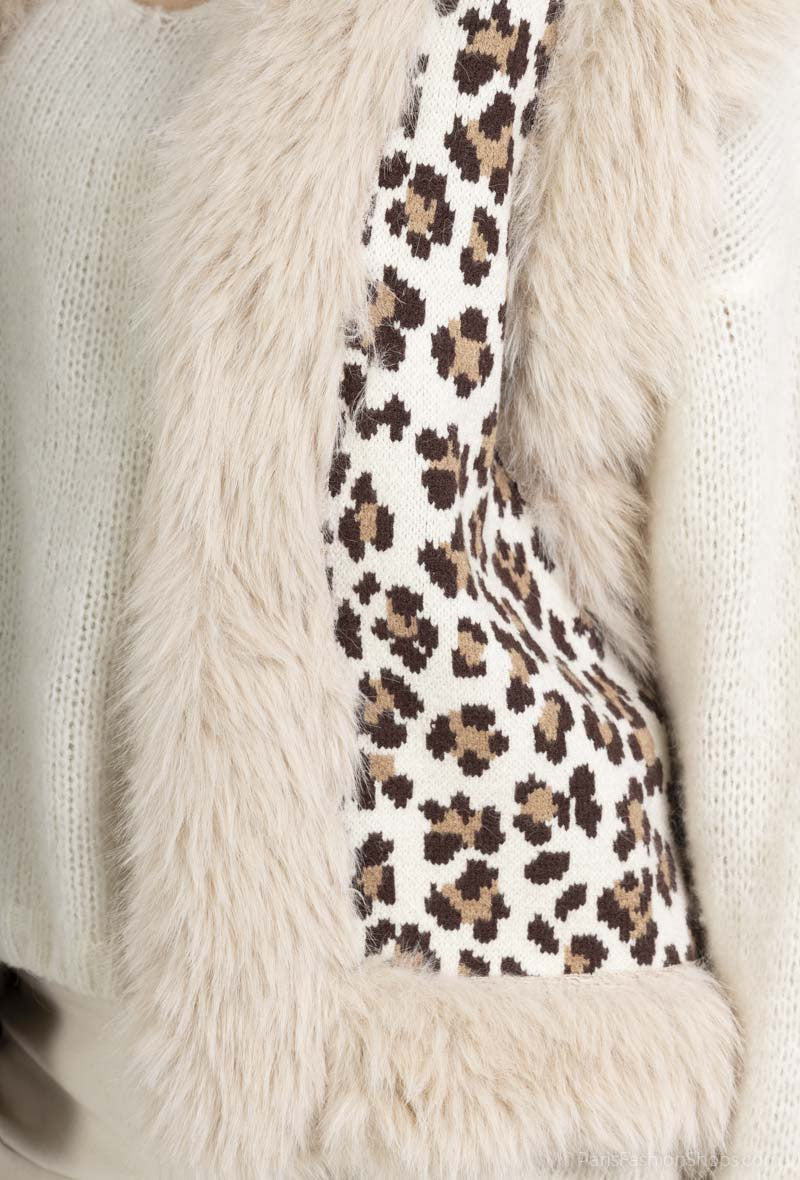 Leopard Faux Fur Gilet – Beige Elegans