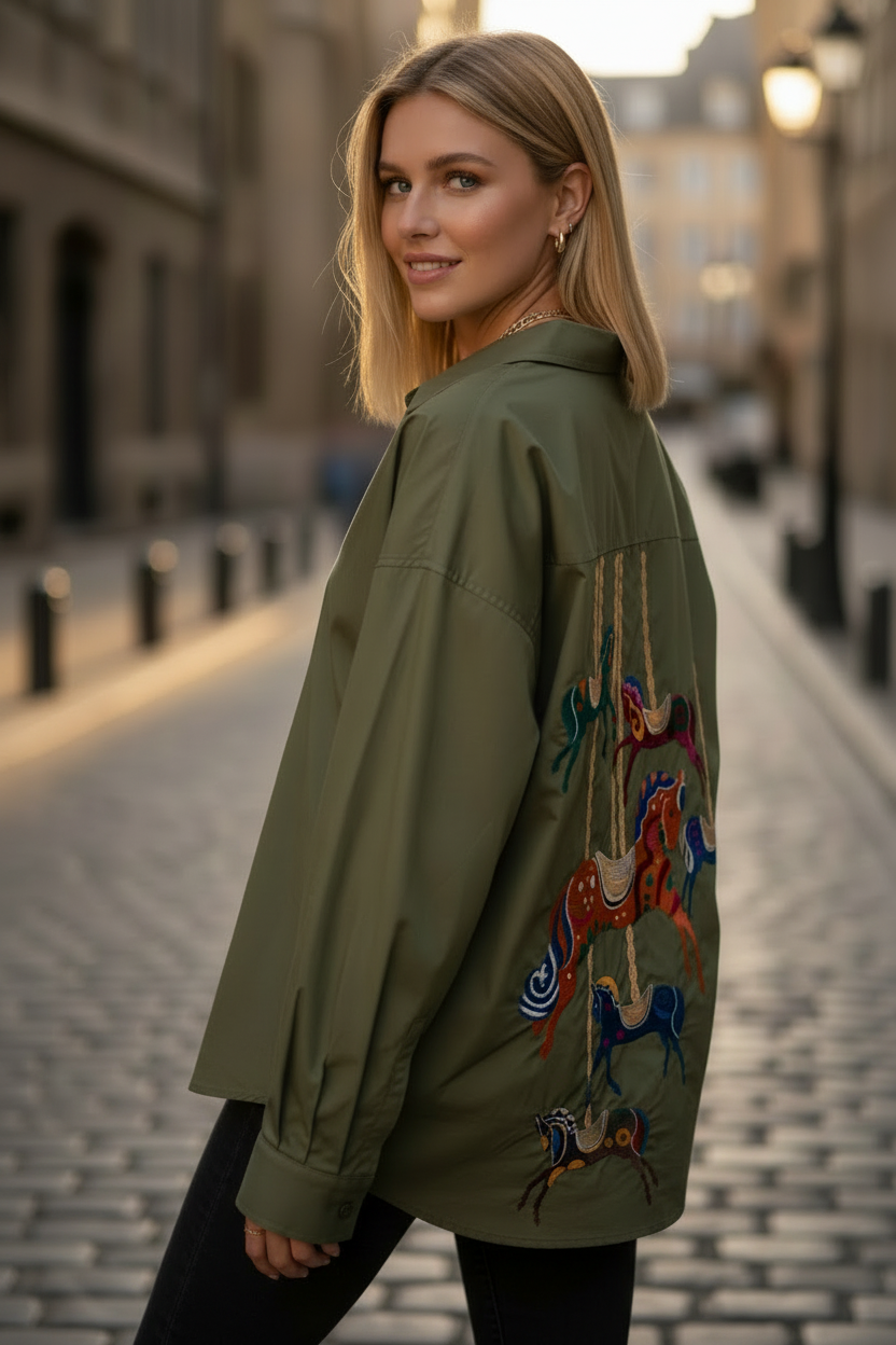 Grön karusell svarta jeans