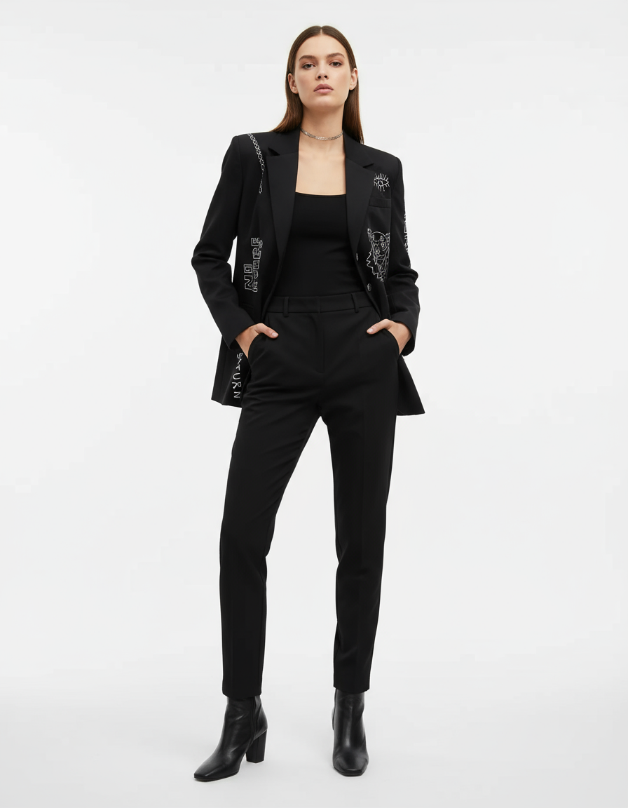 Helbild modell med grafisk blazer