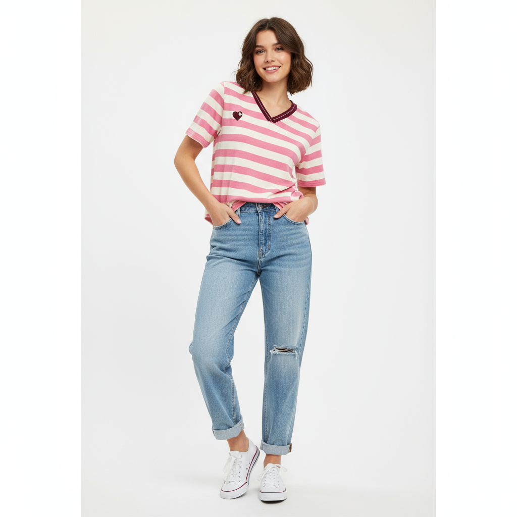 Høilund Stripe Tee - rosa - randig