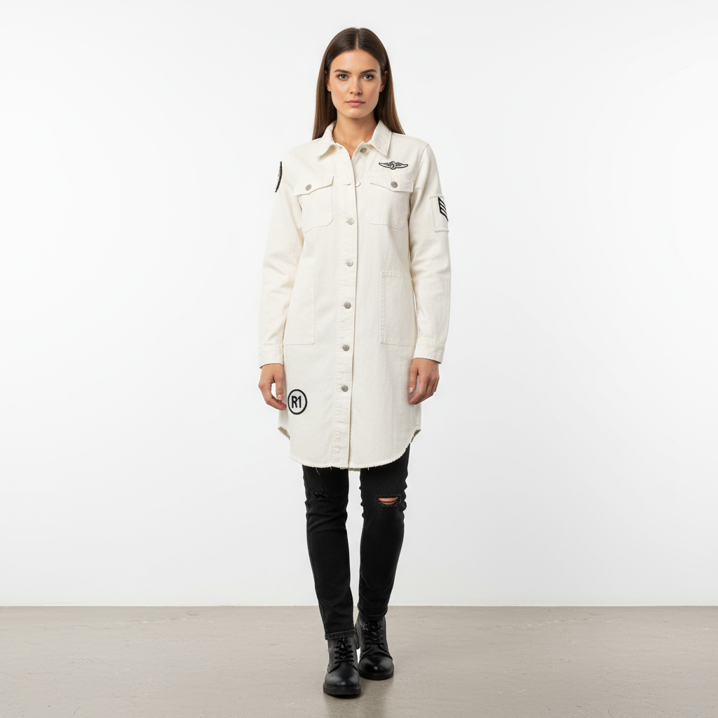 Foxy Long denim jacket - White