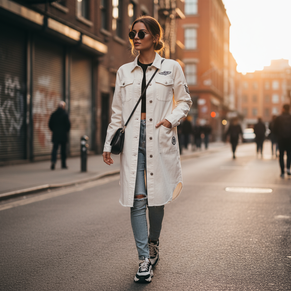 Foxy Long denim jacket - White