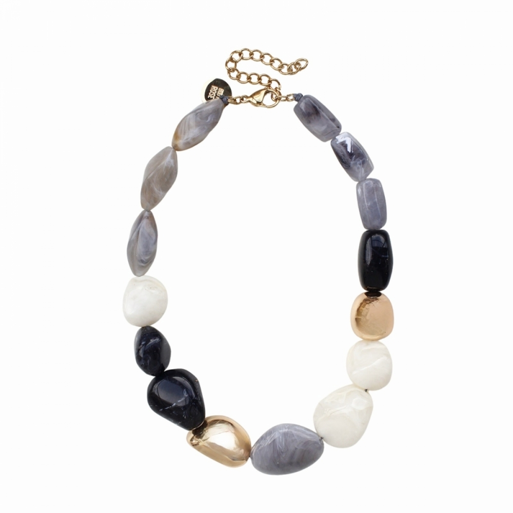 Halsband Resin Multicolor - Organiska pärlor med gulddetaljer