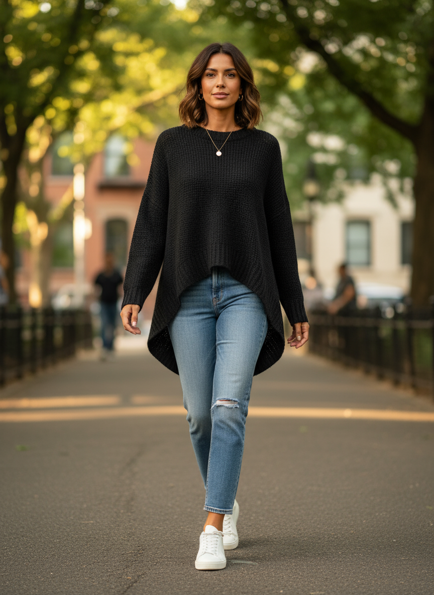Långärmad Stickad Tröja Svart - Elegant & Bekväm