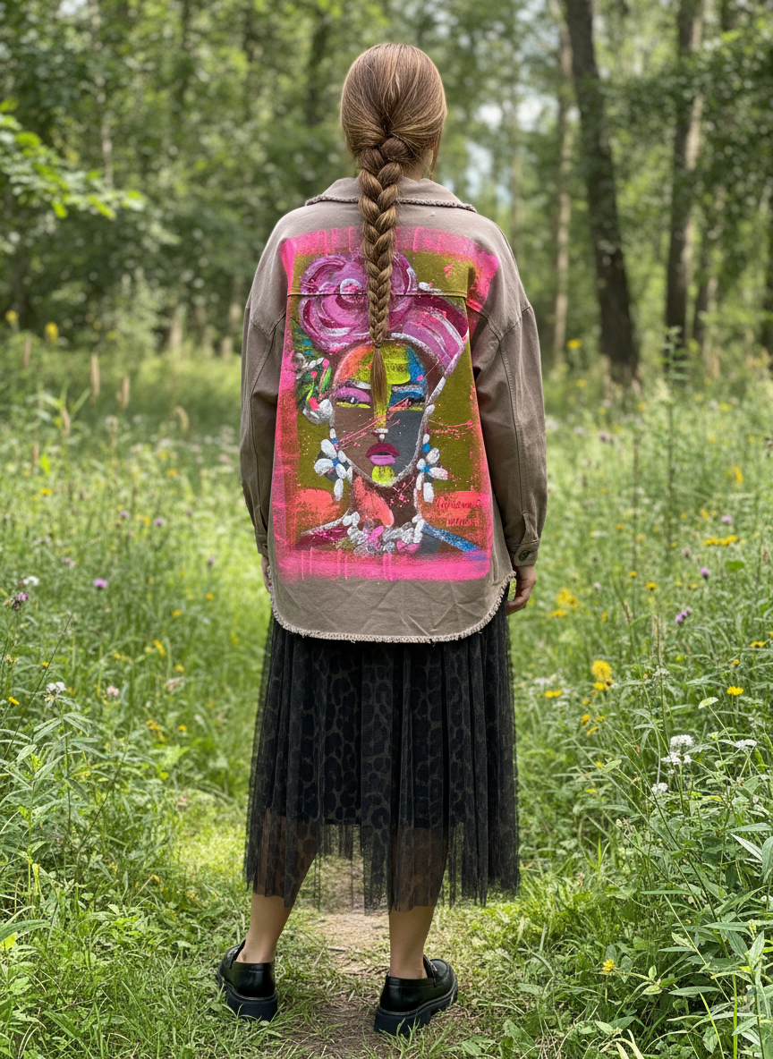 Handpainted Frida Style jacket - brun