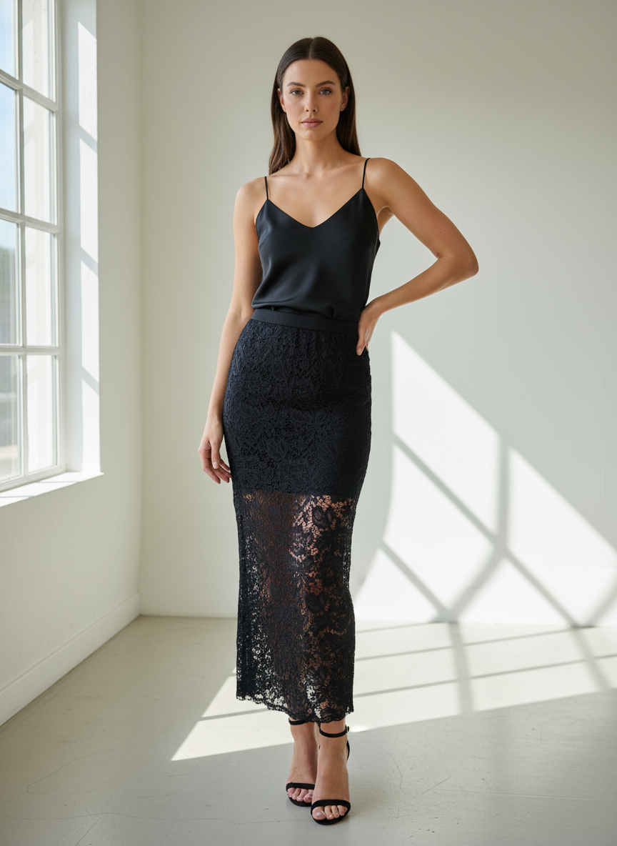 Lace skirt black