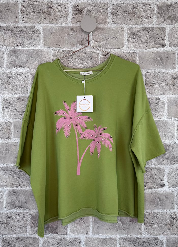 Lillith Oversize Sweatshirt Palmträd - Grön/Rosa Onesize