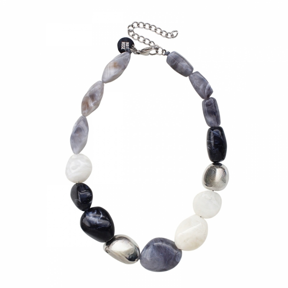 Halsband Resin Multicolor Silver - Organiska pärlor med silverdetaljer