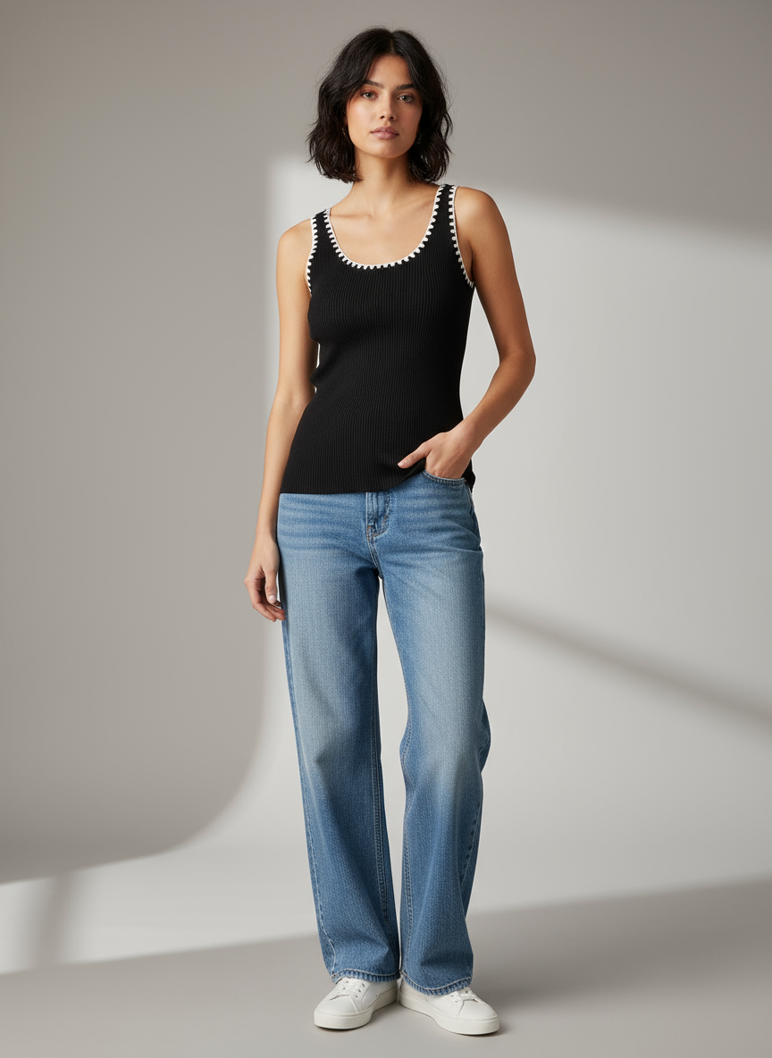 Riviera Knit Tank – Black & White